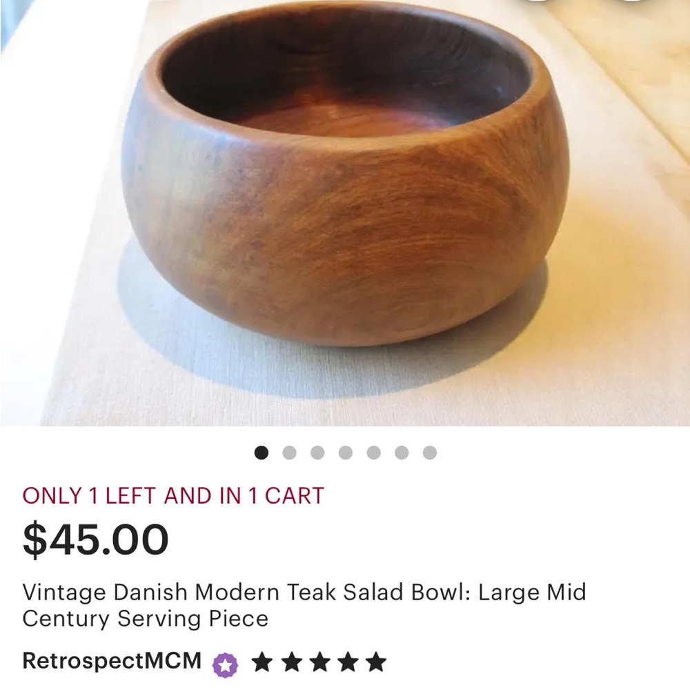 Teak Large Wood Salad Bowl. Made in Thailand. - Picture 12 of 14